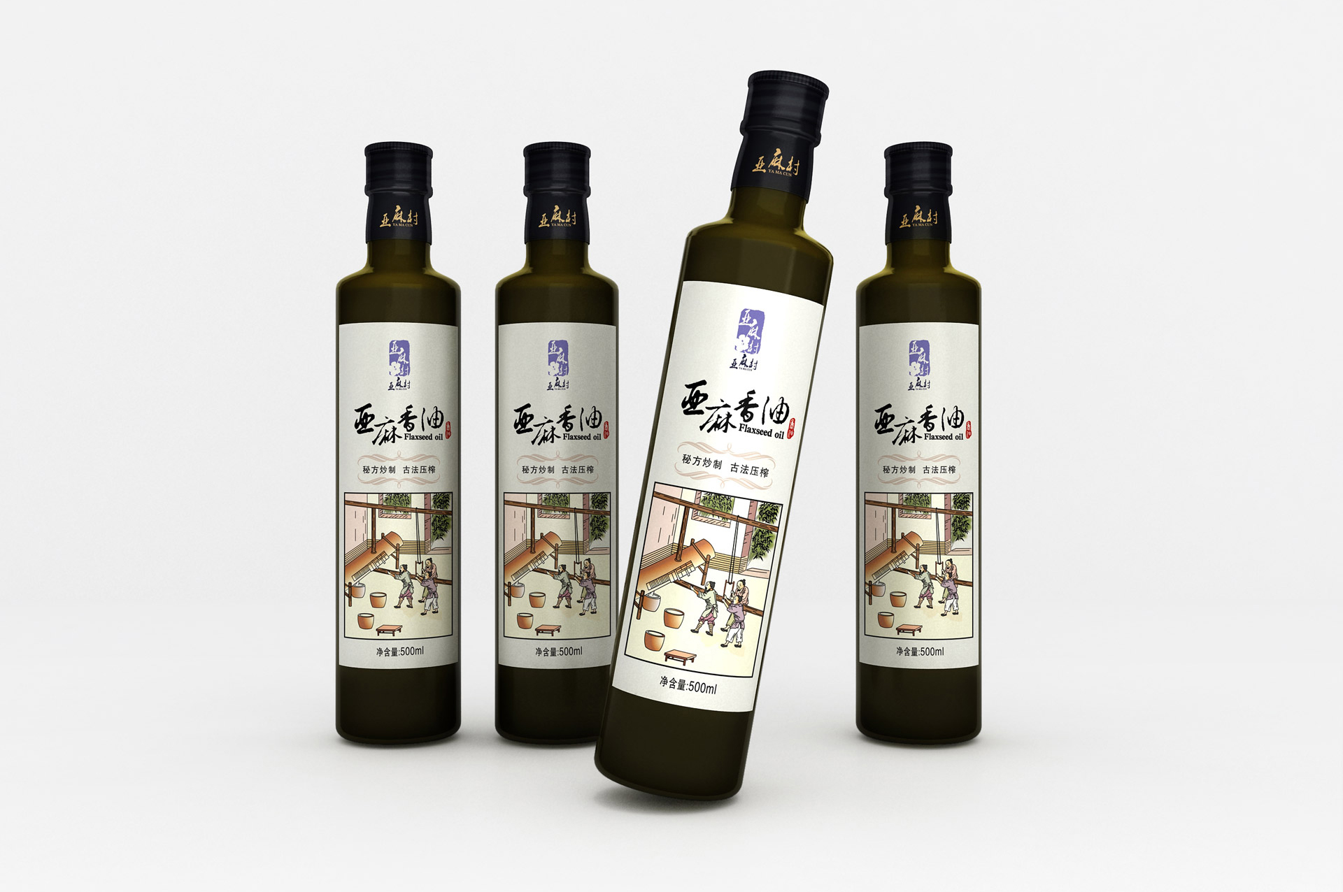 亚麻籽油包装设计，食用油包装设计，亚麻油包装策划设计，食用油瓶贴设计，食用油营销策划设计，亚麻籽油品牌包装设计
