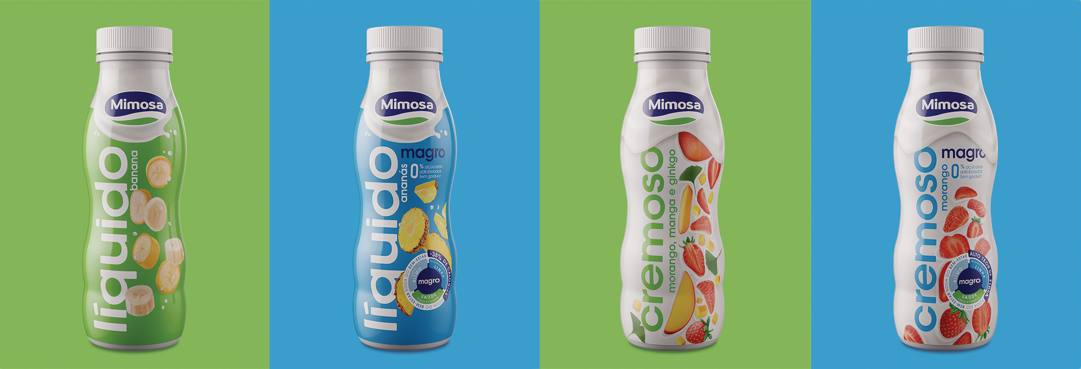 上海酸奶包装设计公司分享案例，Mimosa 是一个在乳制品行业拥有 50 多年经验的参考品牌，它的牛奶及酸奶产品包装设计在竞争激烈的酸奶行业感受到了一些挑战：其酸奶包装设计缺乏差异化和一致性，也没有传达出接近和信任的预期信息。因此，委托包装设计公司时它带着非常明确的目标与 VOLTA Studio 接洽：让其液态牛奶包装设计和奶油酸奶包装设计的形象更容易识别、更现代、线性更强。